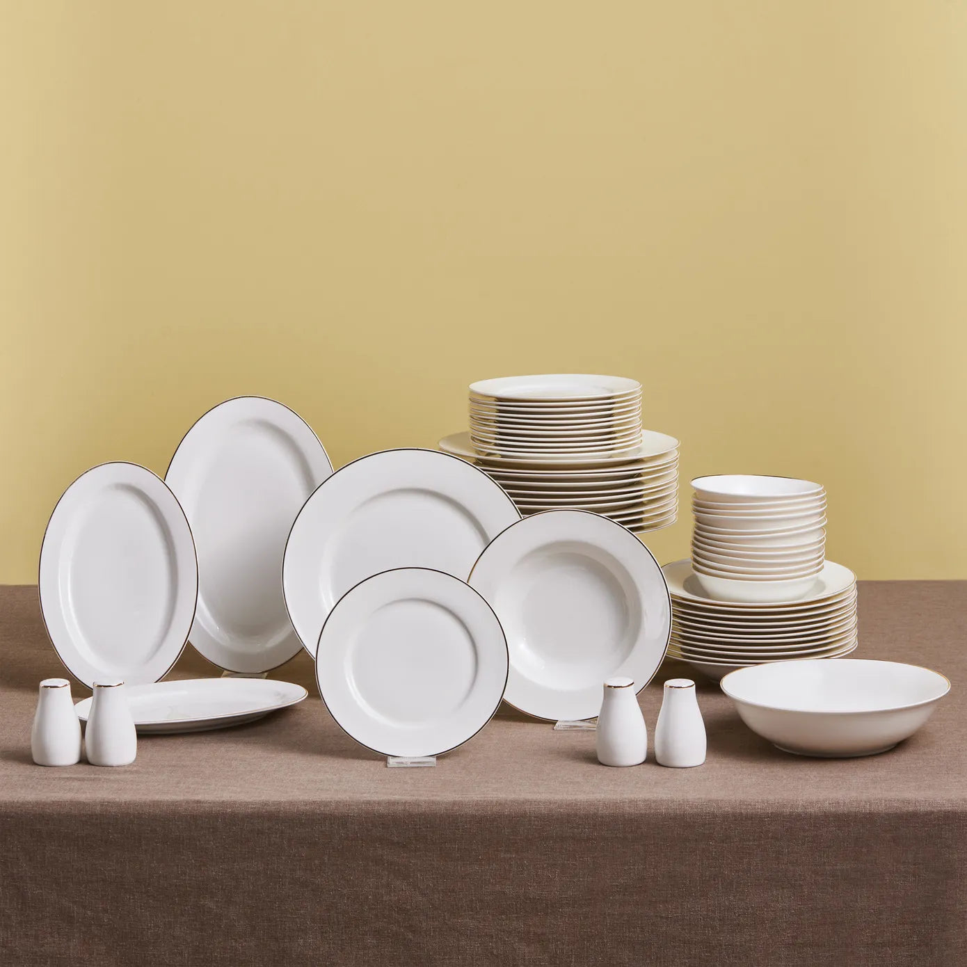 Karaca New Lexi 56-Piece Bone China Dinner Set for 12 People, White Go