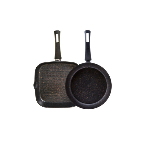 Karaca Blackgold Biogranite 2-Piece Induction Pan-Grill Set, Black Gold