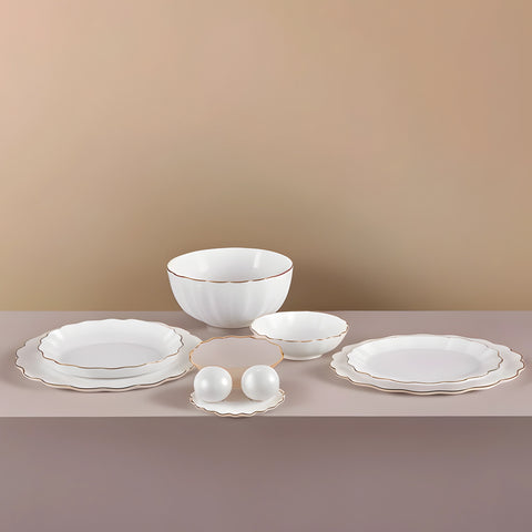 Karaca Fine Pearl Extra Shell 58 Peice Dinner Set for 12 People, Gold