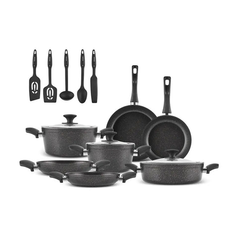 Karaca Blackgold Biogranite 15-Piece Non-Stick Induction Cookware Set, Black Gold