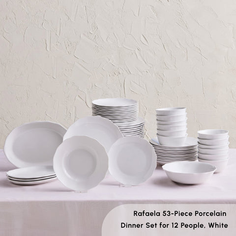 Karaca Rafaela 53-Piece Porcelain Dinner Set for 12 People, White