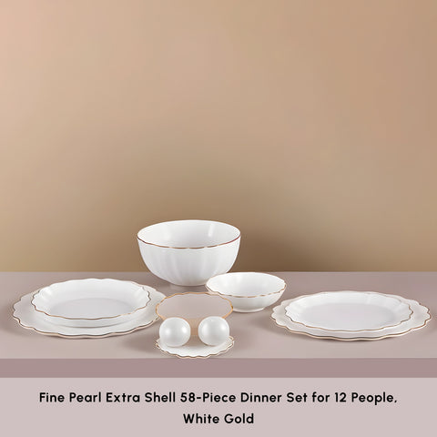 Karaca Fine Pearl Extra Shell 58 Peice Dinner Set for 12 People, Gold