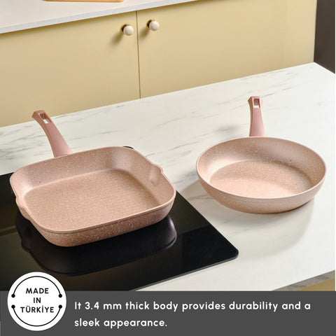 Karaca Rosegold Biogranite 2-Piece Induction Pan-Grill Set, Rose Gold