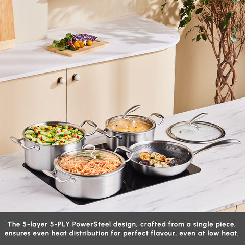 Karaca 5Ply PowerSteel 7-Piece 316+ Stainless Steel Induction Cookware Set, Silver