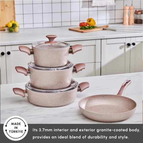 Karaca Rosegold Biogranite 7-Piece Induction Cookware Set, Rose Gold