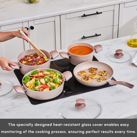 Karaca Rosegold Biogranite 7-Piece Induction Cookware Set, Rose Gold