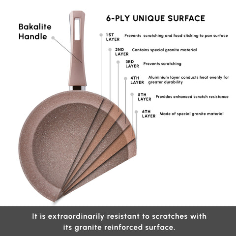 Karaca Rosegold Biogranite 6-Piece Induction Shallow Stock Pot Set, Rose Gold