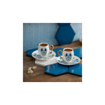 Karaca İznik 4-Piece Porcelain Espresso Turkish Coffee Cup Set for 2 People, 80ml, White Blue