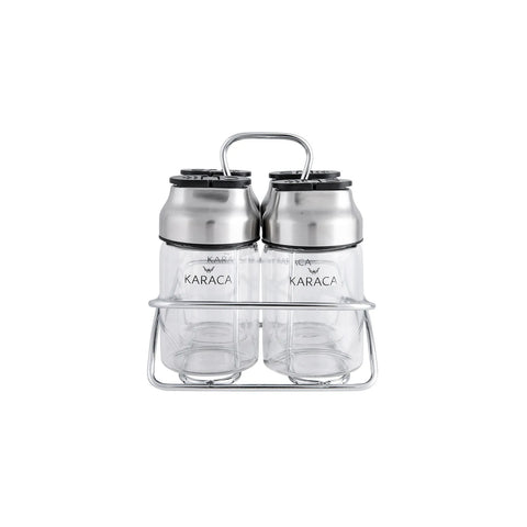 Karaca Dimple 4 Piece Glass Spice Rack Set and Stand, 120ml, Grey