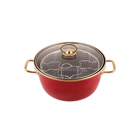 Karaca Love of Kitchen Retro Enamel Induction Frying Pot, 22cm, Red