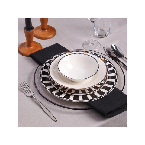 Karaca Aries 24-Piece New Generation Bone China Dinner Set for 6 People, Black White