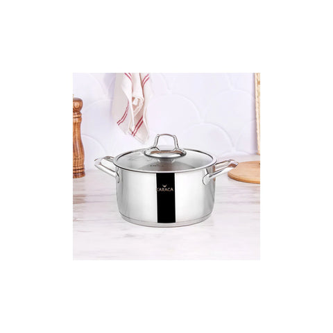 Karaca Bianca 304 Stainless Steel Induction Stockpot with Lid, 22cm, Silver