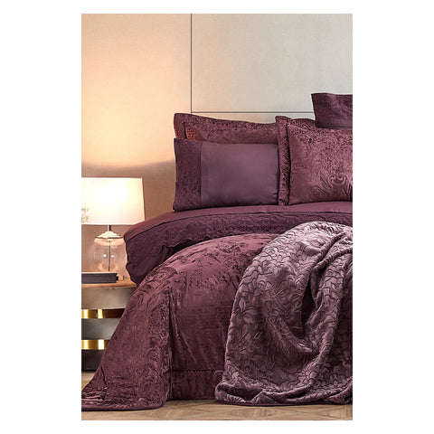 Karaca Home Valeria Royal Bedding Set with Bed Sheet, 10 Piece, Double, Plum