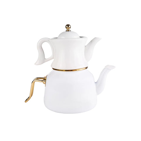 Karaca Retro Enamel and Porcelain Induction Teapot Set, Medium, White