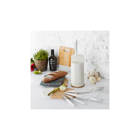 Karaca Retro 5 Piece Knife Block Set, Cream