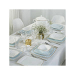 Karaca Fine Pearl Contour 62-Piece Dinner Set for 12 People, Blue Gold White