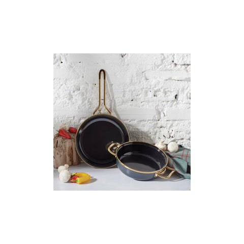 Karaca Retro 2-Piece Enamel Induction Pan Set, Anthracite