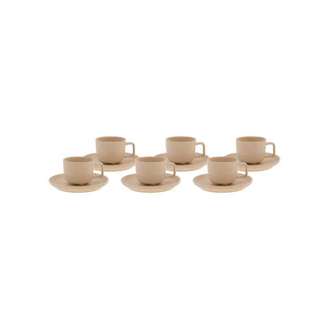 Karaca Vita 12 Piece Porcelain Coffee Cup Set for 6 People, 90ml, Beige