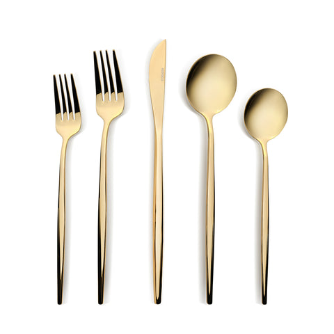 Karaca Orion 30-Piece Stainless Steel Cutlery Set for 6 People, Matte Gold