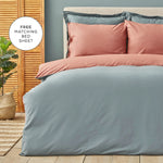 Karaca Home Basic Double Sided 100% Turkish Cotton Duvet Cover Set with Bed Sheet, Double, Terecotta Petrol