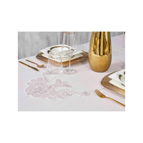 Karaca Home Ades French Lace Tablecloth, 160cm x240cm, Pink