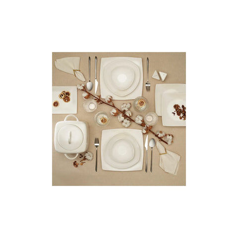 Karaca Şila 60-Piece Fine Cream Dinner Set for 12 People, Cream