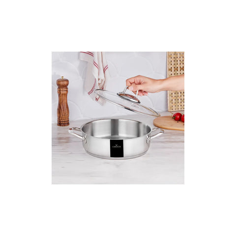 Karaca Bianca 304 Stainless Steel Induction Shallow Casserole with Lid, 26cm, Silver