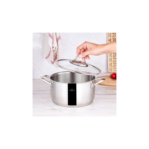 Karaca Bianca 304 Stainless Steel Induction Stockpot with Lid, 22cm, Silver