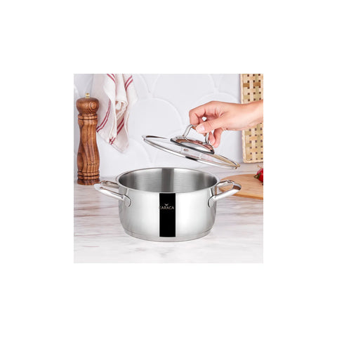 Karaca Bianca 304 Stainless Steel Induction Stockpot with Lid, 20cm, Silver