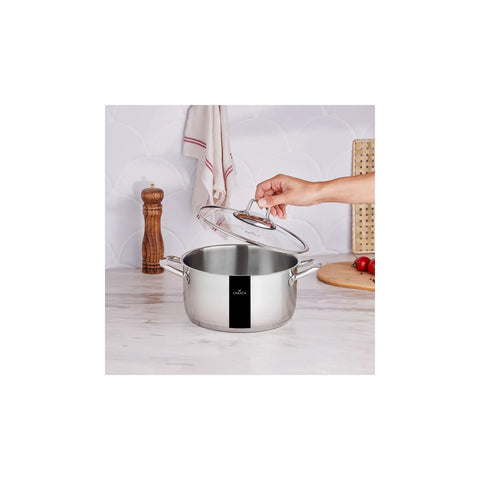 Karaca Bianca 304 Stainless Steel Induction Stockpot with Lid, 24cm, Silver