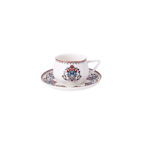 Karaca Nakkaş 8 Piece Porcelain Tea Cup and Saucer Set for 4 People, 210ml, Multi