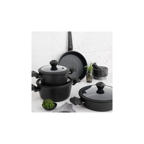 Karaca BioDiamond 7-Piece Non-Stick Antibacterial Handle Induction Cookware Set, Black