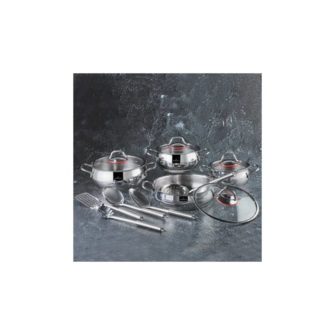 Karaca Emirgan 13-Piece Stainless Steel Induction Cookware Set, Silver