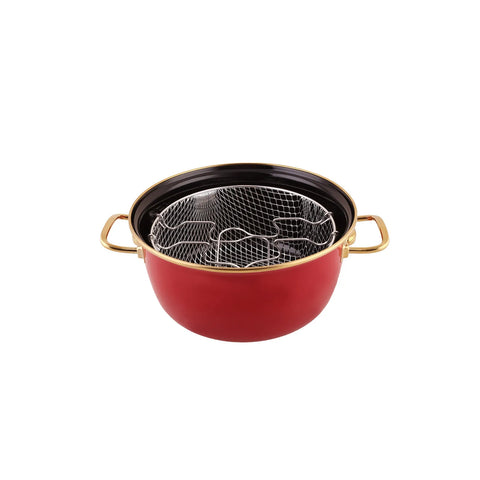 Karaca Love of Kitchen Retro Enamel Induction Frying Pot, 22cm, Red