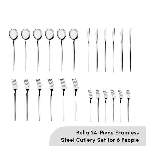 Karaca Bella Stainless Steel 24-Piece Cutlery Set for 6 People, Silver