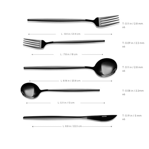 Karaca Orion 30-Piece Stainless Steel Cutlery Set for 6 People, Shiny Black