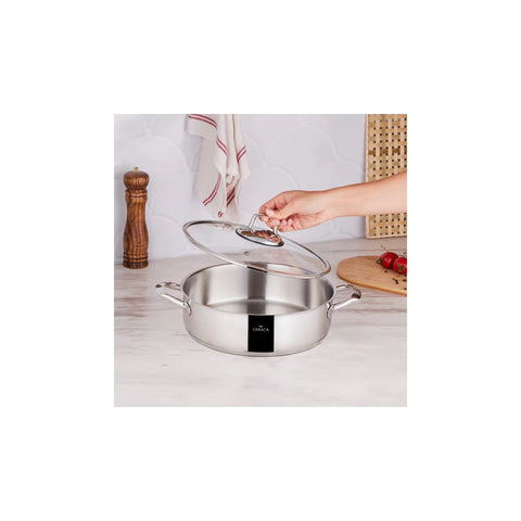 Karaca Bianca 304 Stainless Steel Induction Shallow Casserole with Lid, 28cm, Silver