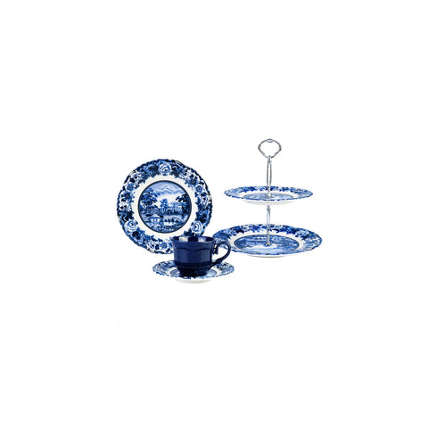 Karaca Odyssey 19 Piece Serveware Set and Cake Stand, Blue