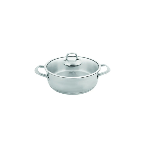 Karaca Bianca 304 Stainless Steel Induction Shallow Casserole with Lid, 26cm, Silver