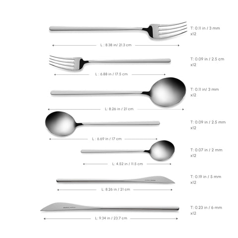 Karaca Focus 84-Piece Stainless Steel Cutlery Set for 12 People, Platinum