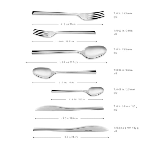 Karaca New Everest 84-Piece Stainless Steel Cutlery Set for 12 People, Silver