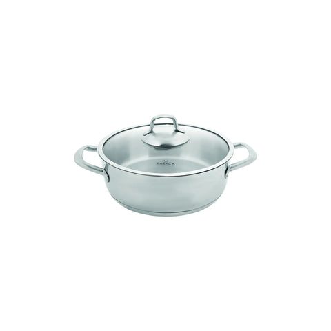 Karaca Bianca 304 Stainless Steel Induction Shallow Casserole with Lid, 28cm, Silver