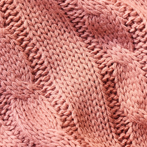 Karaca Home Pompom Cable Knit Throw, 130cmx170cm, Rose