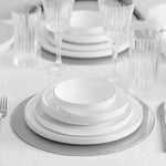 Karaca Streamline Saturn 59-Piece Bone China Dinner Set for 12 People, White Platinum