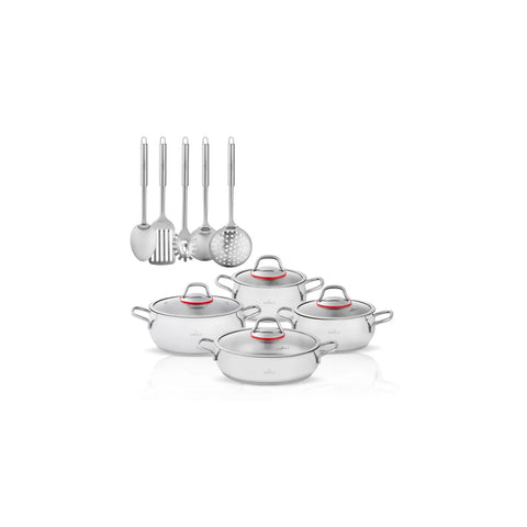 Karaca Emirgan 13-Piece Stainless Steel Induction Cookware Set, Silver