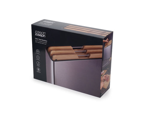 Joseph Joseph Folio Steel Bamboo 3 Piece Chopping Board Set, Grey