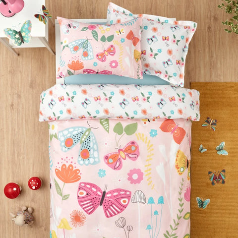 Karaca Home Young Butterfly 100% Cotton Single Duvet Set, Pink