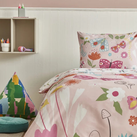 Karaca Home Young Butterfly 100% Cotton Single Duvet Set, Pink