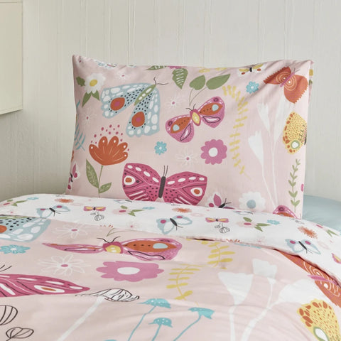 Karaca Home Young Butterfly 100% Cotton Single Duvet Set, Pink