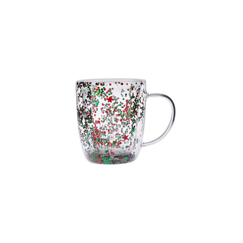 Karaca New Year Christmas Pia Double Trimmed Tree Mug, 350ml, Clear